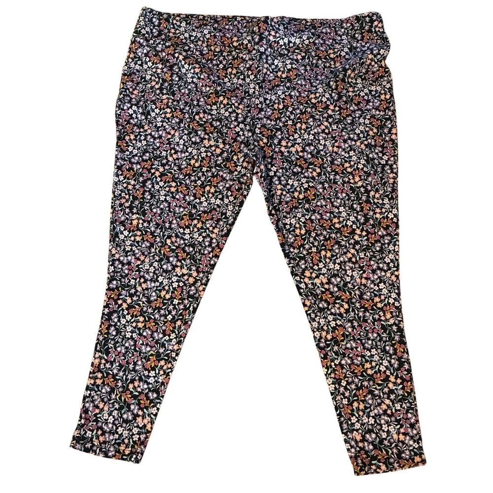 Terra & Sky Size 4X (28-30) Women’s Stretch Floral Pants On Black Background